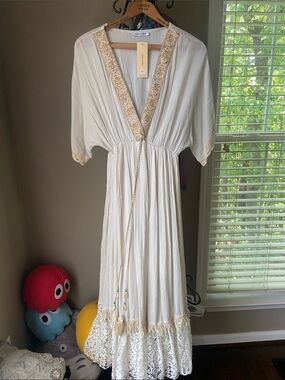 Made in Italy Maxi Dress Cleopatra  SZ M/L ivory tassel New